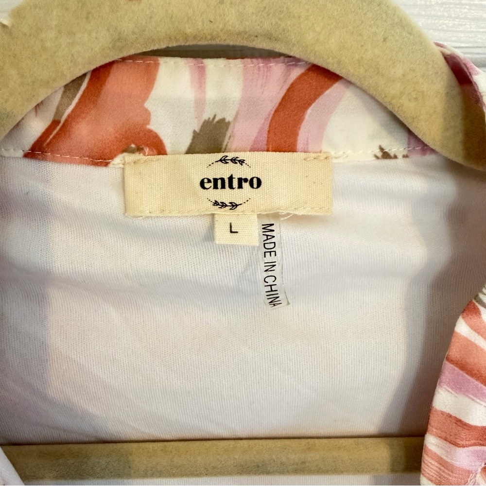 Entro Large Peach Pink Floral Tiered Mini Dress Boho Bell Sleeve - Picture 4 of 8